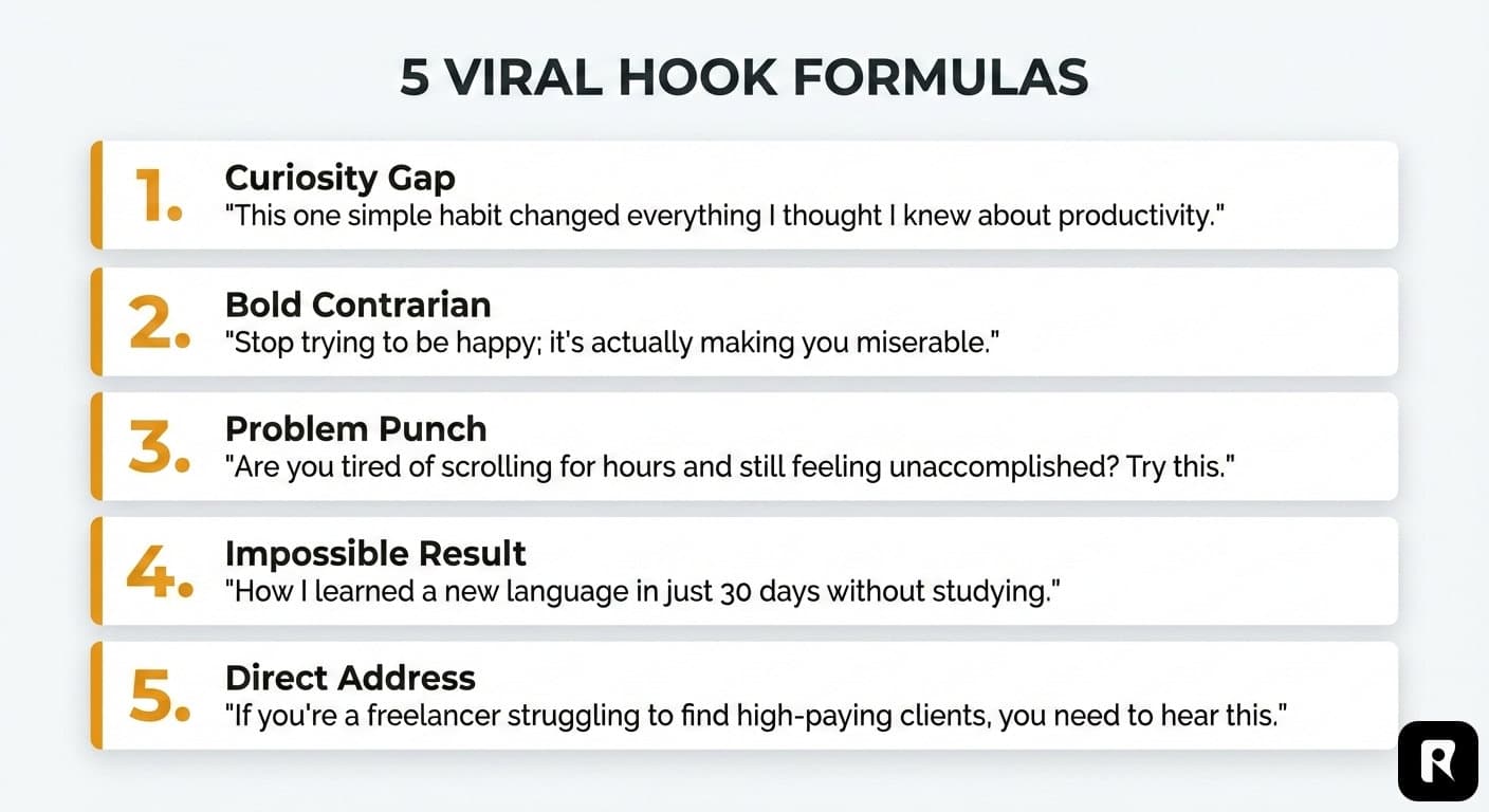 5 viral hook formulas with examples for TikTok scripts